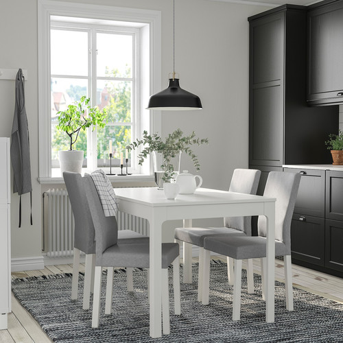 EKEDALEN / KÄTTIL Table and 4 chairs, white/Knisa light grey, 120/180 cm
