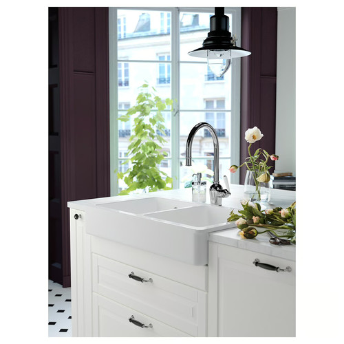 HAVSEN Sink bowl, 2 bowls w visible front, white, 82x48 cm