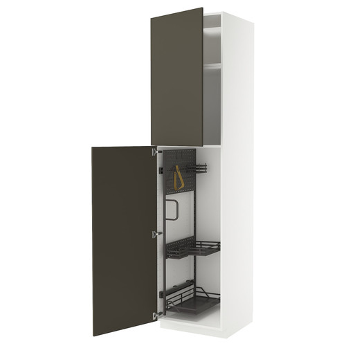 METOD High cabinet with cleaning interior, white/Havstorp brown-beige, 60x60x240 cm