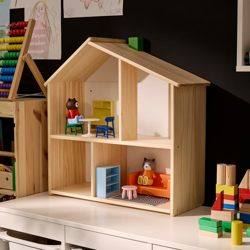 HUSET Dollhouse furniture and figures, living room/kitchen multicolour