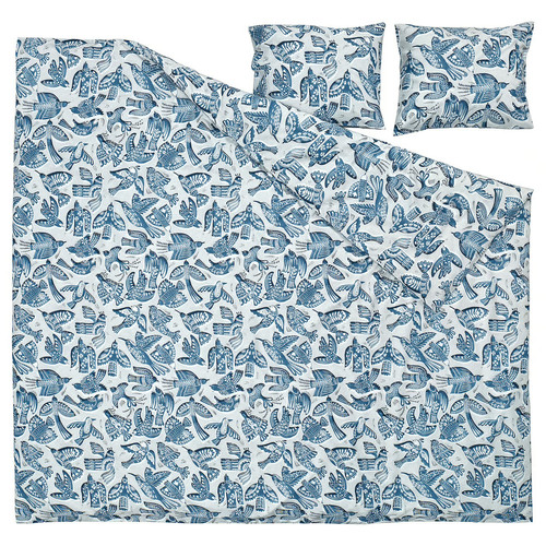 BITTERSÖTA Duvet cover and 2 pillowcases, light grey/blue, 200x200/50x60 cm