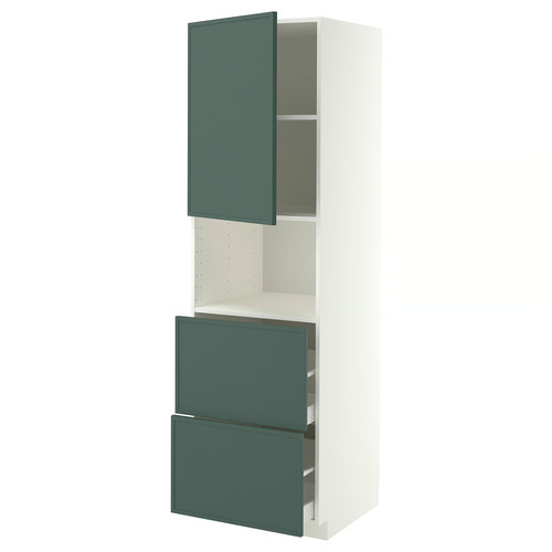METOD/MAXIMERA Hi cab f micro w door/2 drawers, white/Aspudden dark grey-green, 60x60x200 cm