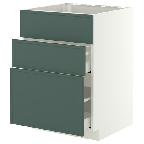 METOD/MAXIMERA Base cab f sink+3 fronts/2 drawers, white/Aspudden dark grey-green, 60x60 cm
