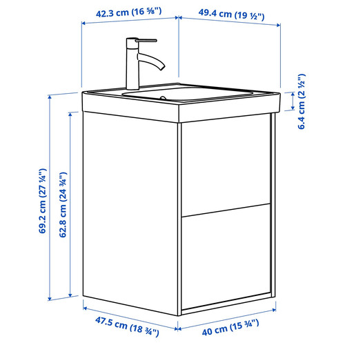 ÄNGSJÖN / ORRSJÖN Wash-stnd w drawers/wash-basin/tap, oak effect, 42x49x69 cm