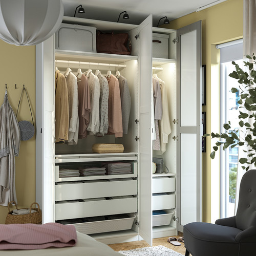 PAX / KAMMARTORP/TYSSEDAL Wardrobe combination, white mirror glass/grey white, 150x60x236 cm