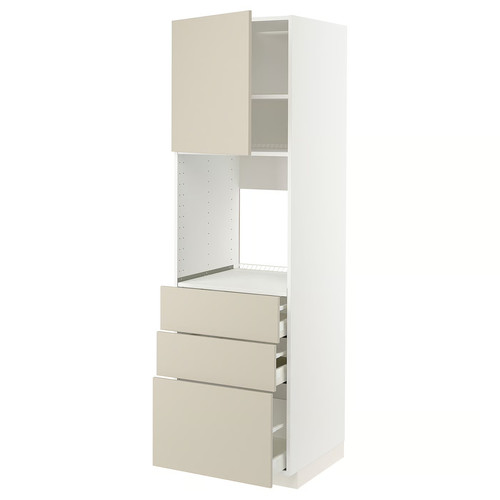 METOD / MAXIMERA High cab f oven w door/3 drawers, white/Havstorp beige, 60x60x200 cm