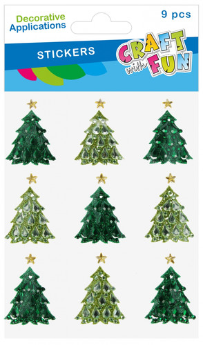CRAFT WITH FUN Foam Christmas Tree Stickers, Green/Light Green, 9 pcs