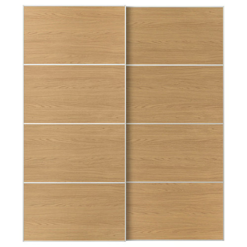 MEHAMN Pair of sliding doors, white/double sided oak effect, 200x236 cm