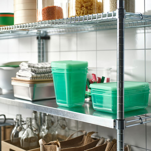 PRUTA Food container with lid, set of 17, green