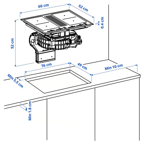 TÄCKNAN Induction hob/integrated extractor, IKEA 500 black, 60 cm