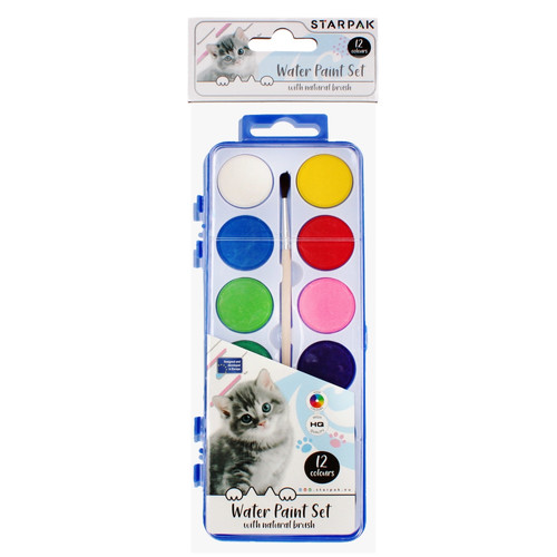 Water Colour Water Paint Set 12 Colours Cuties Kitty