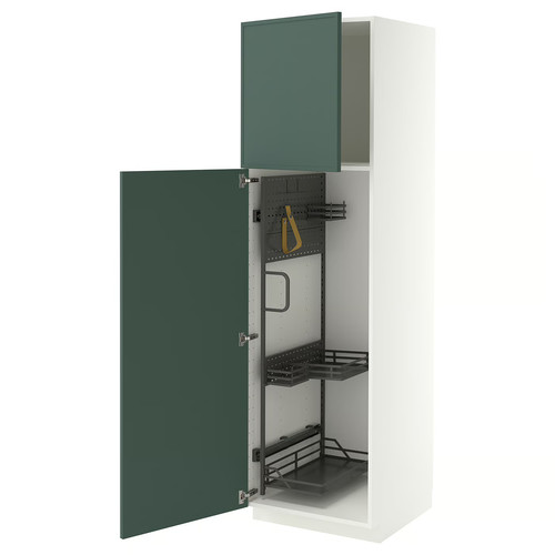 METOD High cabinet with cleaning interior, white/Aspudden dark grey-green, 60x60x200 cm