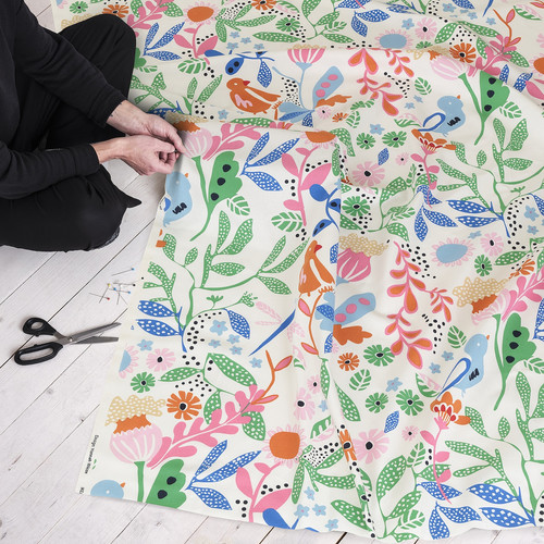 KUNGSLJUSMAL Pre-cut fabric, multicolour/bird floral pattern, 150x300 cm