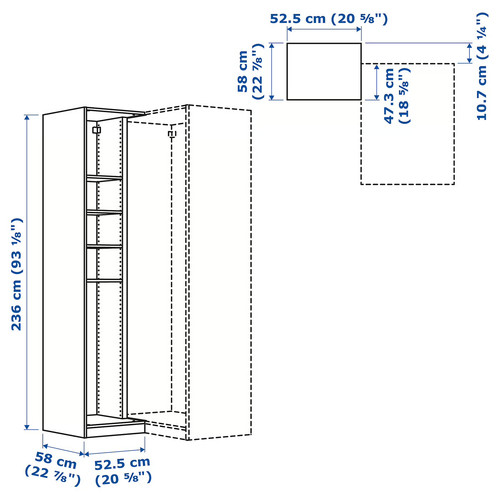 PAX Add-on corner unit with 4 shelves, beige, 53x58x236 cm