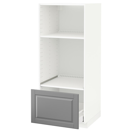 METOD / MAXIMERA High cab for oven/micro w drawer, white/Bodbyn grey, 60x60x140 cm