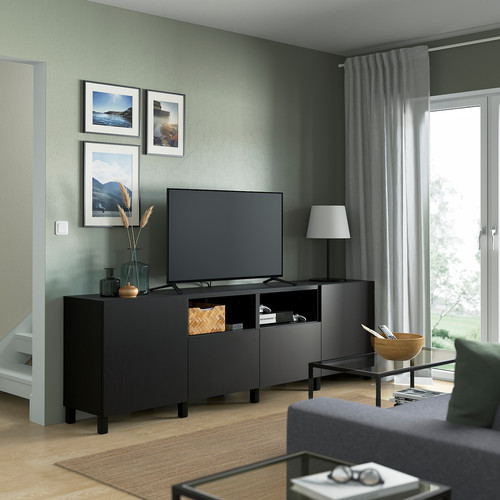 BESTÅ TV bench with doors and drawers, black-brown, Lappviken/Stubbarp black-brown, 240x42x74 cm
