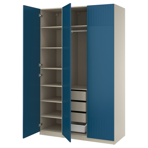 PAX / FYRUDDEN Wardrobe combination, grey-beige/blue, 150x60x236 cm