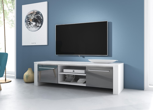 TV Cabinet Manhattan, matt white/high-gloss grey