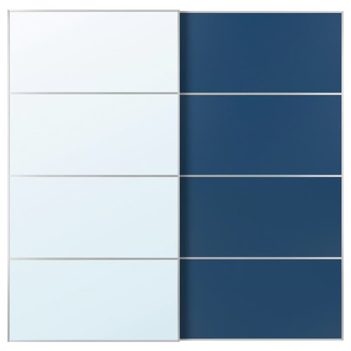 AULI / MEHAMN Pair of sliding doors, aluminium mirror glass/double sided blue, 200x201 cm