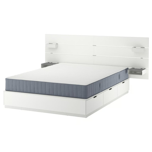 NORDLI Bed frame with storage and mattress, with headboard white/Valevåg extra firm, 140x200 cm