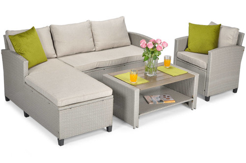 Garden Corner Sofa with Armchair & Coffee Table, grey