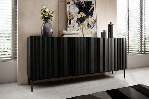 Four-Door Cabinet Nicole 200cm, matt black, black legs