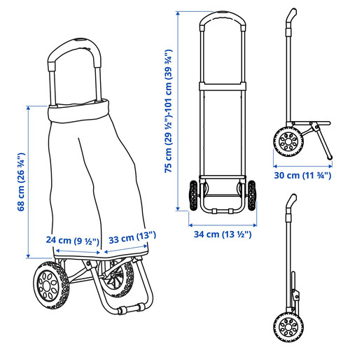 RADARBULLE Shopping bag on wheels, black, 33x24x68 cm/38 l