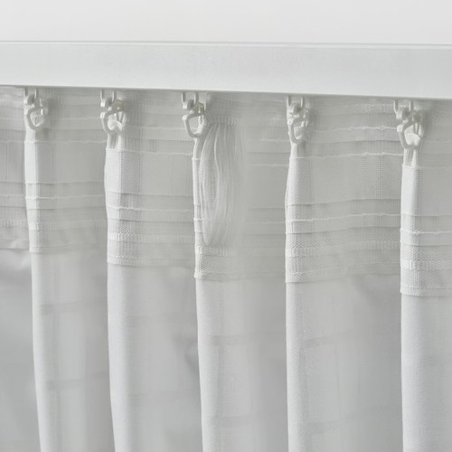 MÄSTERROT Curtains, 1 pair, white white/grid with heading tape, 145x300 cm