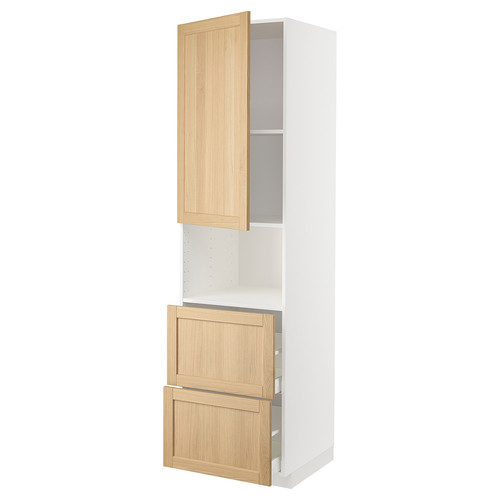 METOD / MAXIMERA Hi cab f micro w door/2 drawers, white/Forsbacka oak, 60x60x220 cm