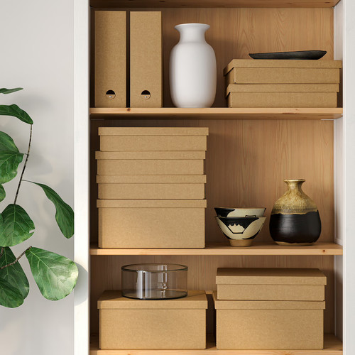GÄRDESGÅRD Storage box with lid, natural, 25x35x8 cm