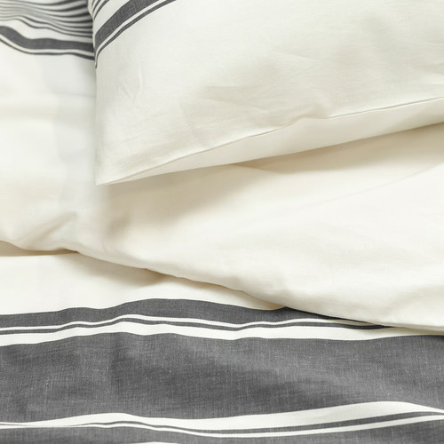 JÄTTEFRÄKEN Duvet cover and pillowcase, white/dark grey, 150x200/50x60 cm