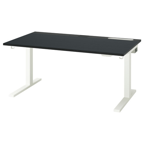 MITTZON Desk sit/stand, electric black stained ash veneer/black white, 140x80 cm