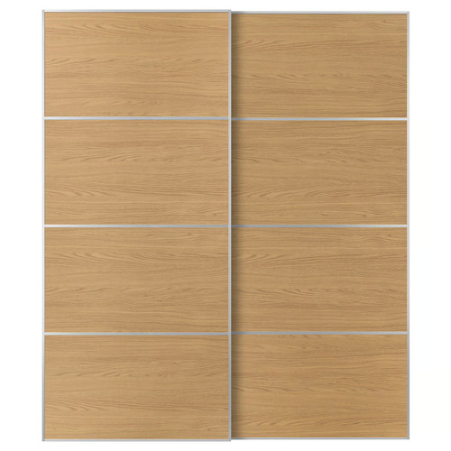 MEHAMN Pair of sliding doors, aluminium/double sided oak effect, 200x236 cm