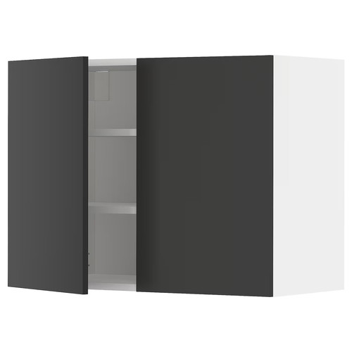 METOD Wall cabinet with shelves/2 doors, white/Nickebo matt anthracite, 80x60 cm