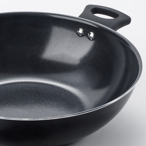 HEMLAGAD Wok with lid, non-stick coating black, 28 cm