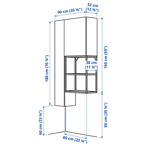 ENHET Storage combination, white, 90x32x180 cm
