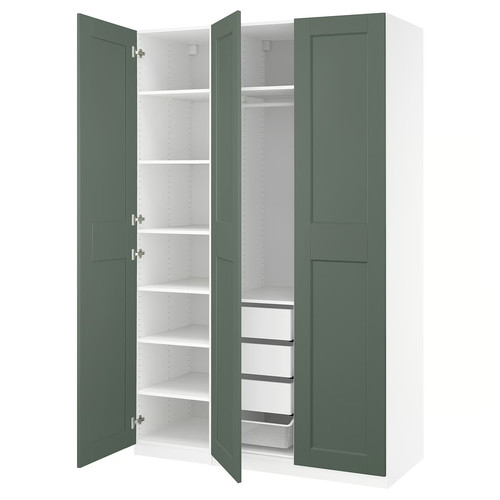 PAX / GRIMO Wardrobe combination, white/grey-green, 150x60x236 cm