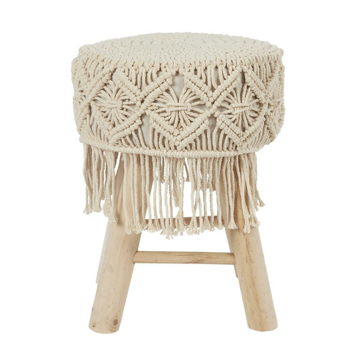 Boho Woven Stool, natural wood