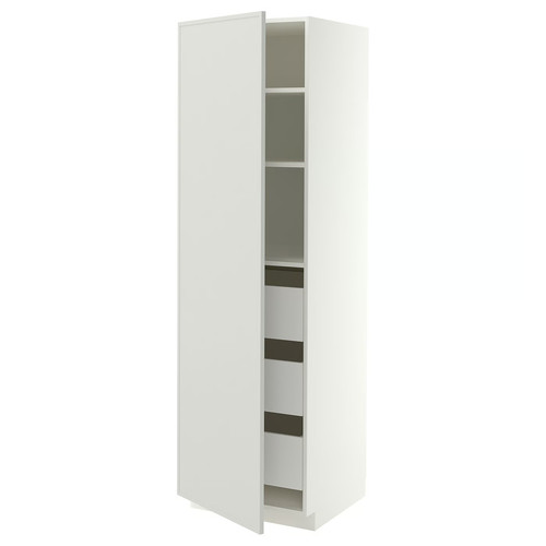 METOD/MAXIMERA High cabinet with drawers, white/Aspudden light grey, 60x60x200 cm