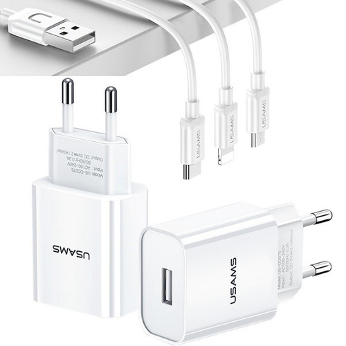 USAMS Charger T18 2.1A 3in1 Micro/Lightning/USB-C EU Plug