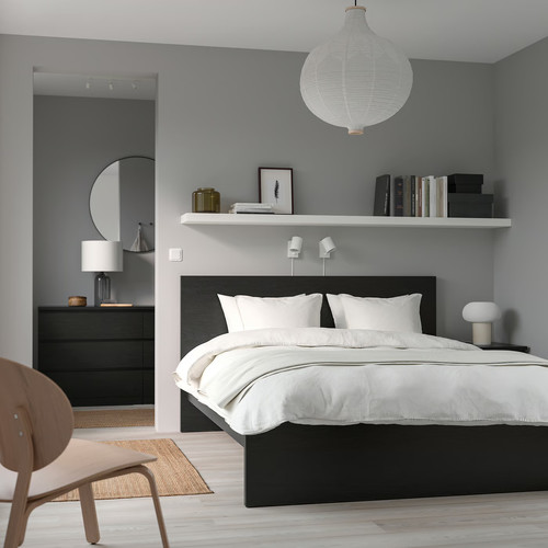 MALM Bed frame with mattress, black-brown/Valevåg extra firm, 160x200 cm