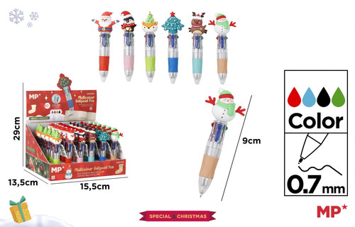 Christmas 4-Color Mini Ballpoint Pen with PVC Figure Display Set of 36pcs