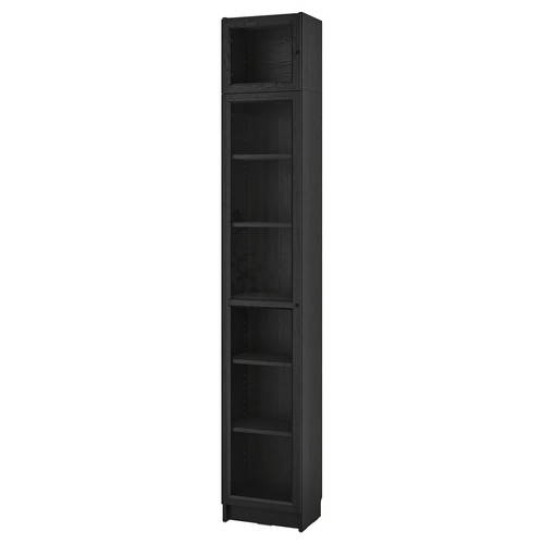 BILLY / OXBERG Bookcase w glass doors/ext unit, black oak effect, 40x30x237 cm