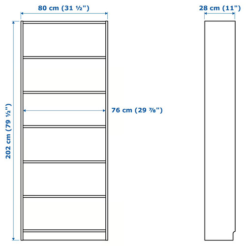 BILLY Bookcase, white, 80x28x202 cm
