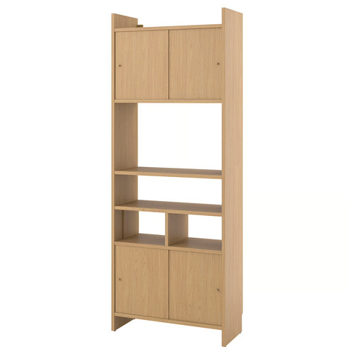 LÅDMAKARE Storage combination w sliding doors, with 1 shelf insert/oak effect, 81x35x212 cm
