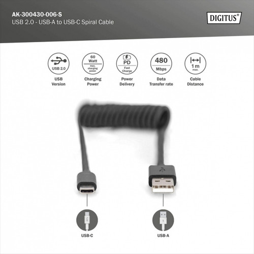 Digitus Cable USB-A to USB-C AK-300430-006-S