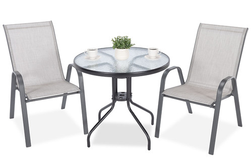 Elegant Outdoor Table with 2 Chairs, Duo 80 cm, grey