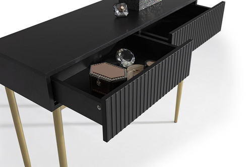 Modern Console Table Dresser Dressing Table Nicole, matt black, gold legs