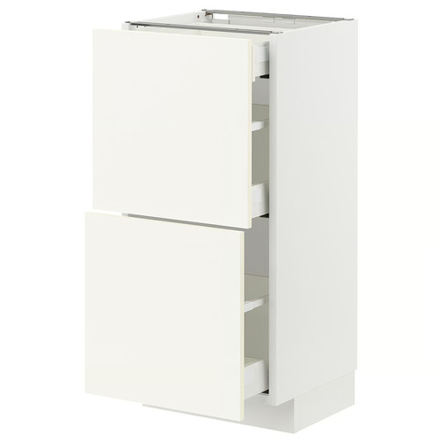 METOD / MAXIMERA Base cab with 2 fronts/3 drawers, white/Vallstena white, 40x37 cm