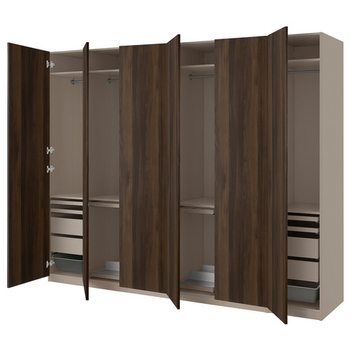 PAX / STORKLINTA Wardrobe combination, grey-beige/dark brown stained oak effect, 300x60x236 cm